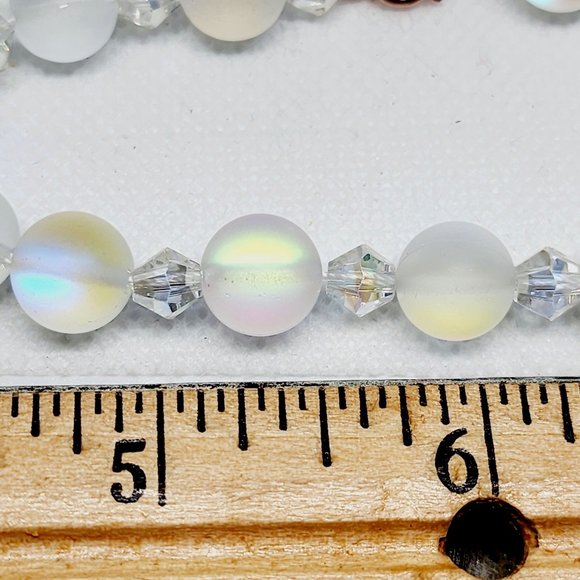 White Aurora Borealis Glass and White Glass Beaded Bracelet in 14K RG Over 925SS - Picture 2 of 6